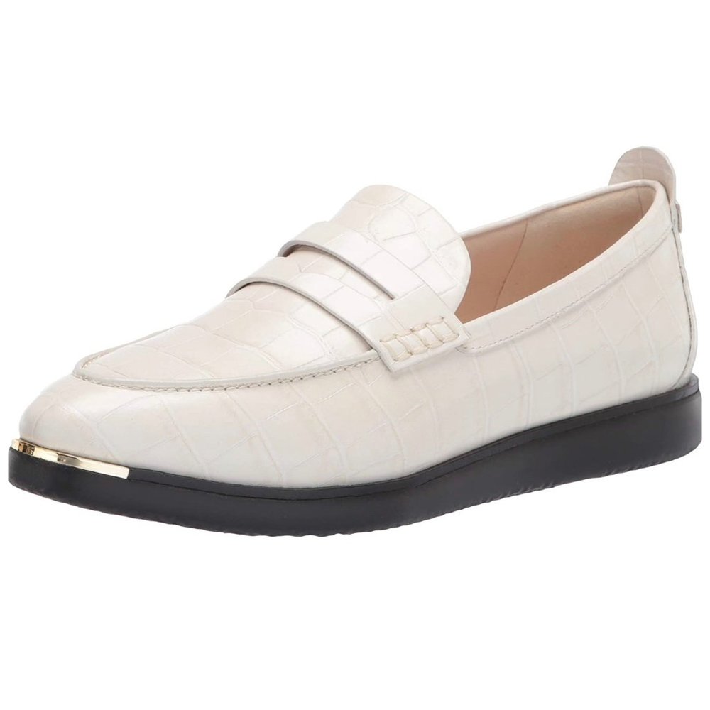 Cole Haan Womens White Leather Embossed croc Troy Loafers 8. Gently used.
